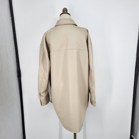Wilfred Ganna Shirt Jacket Faux Leather Shacket Taupe Cream Button Up XL - Picture 5 of 11